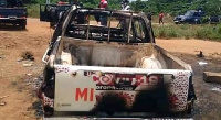 A pickup truck and motorbike were burnt in the clashes