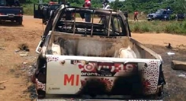 File photo: A car burnt up during a political clash