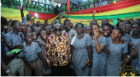 President Akuffo-Addo with some SHS students. File photo