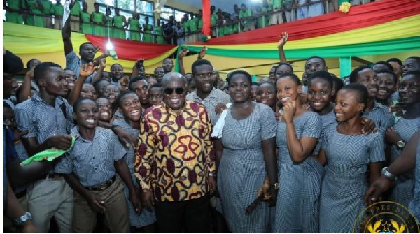 President Akuffo-Addo with some SHS students. File photo