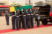 Some pall bearers carrying the mortal remains of the late and former President, Jerry John Rawlings