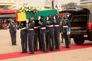 Some pall bearers carrying the mortal remains of the late and former President, Jerry John Rawlings