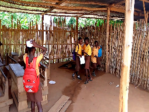 A photo of students in the bamboo classroom