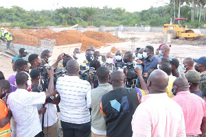 Committee members at the projects site at  Asaakae in the Effia Kwesimintsim Municipality