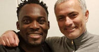 Michael Essien posed for a picture with his former Chelsea boss Jose Mourinho