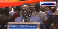 Apostle Kenneth Baffoe Antwi, Atebubu Area Head of Church of Pentecost speaking at the durbar