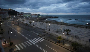 A general view shows an empty street after a curfew was imposed from 7pm-7am