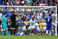 Ayew (middle) scores against Chelsea