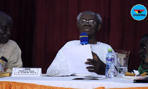 Emeritus Professor J.H. Nketia speaking at an event held to celebrate his 96th birthday