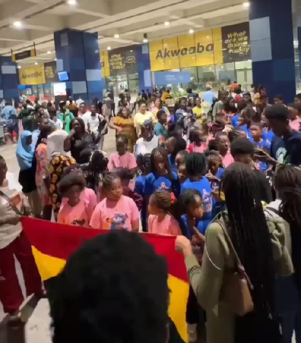 Well-wishers welcome Abigail and Afronita at the Airport