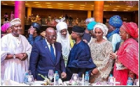 President Akufo-Addo at the wedding reception having a chat with some of the invited guests