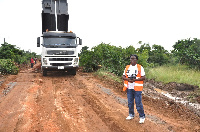 Madam Mary Agbenyenu, the DCE, at the project site