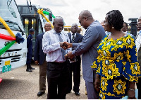 President Mahama handing over the buses to GES officials.