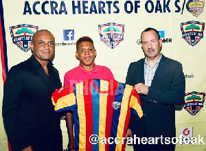 Accra Hearts of Oak defender Larry Sumaila Ibrahim (middle)