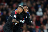 Ayew and Aanhold celebrate his equalizer