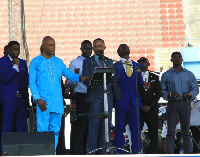 Rev. Owusu Bempah delivering the opening prayer at NPP's thanksgiving ceremony