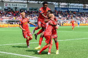 Mohammed Kudus celebrates a goal with teammates