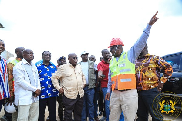 President Akufo-Addo and the Road Minister inspecting some road projects in the Ashant Region