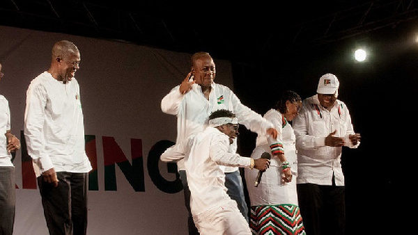 Shatta Wale on stage at an NDC rally