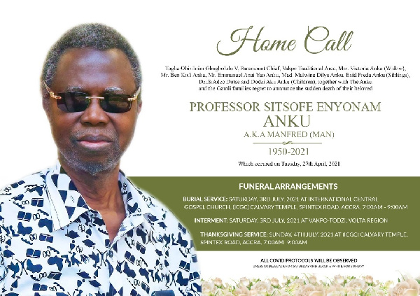 Funeral arrangements for late Professor Sitsofe Enyonam Anku