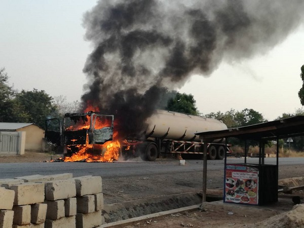 The tanker carrying 36,000 litres of petrol caught fire forcing the residents to flee their homes