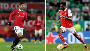 Manchester United midfielder Casemiro and Arsenal midfielder Thomas Partey