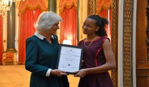 The Duchess of Cornwall presenting the award to Elise Jensen