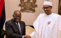 President Akufo-Addo in a handshake with Nigerian President, Buhari