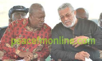 Former President Mahama (left) and Former President Rawlings (right)