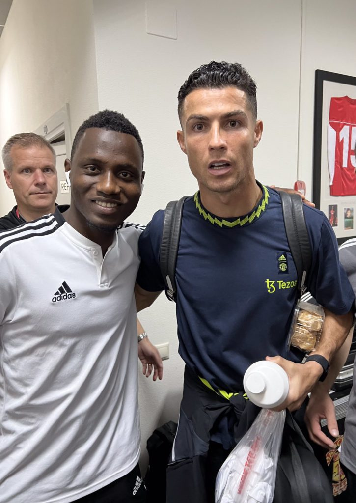 Mudasiru Salifu (left) with  Cristiano Ronaldo (right)