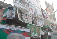 Political party banners.         File photo.