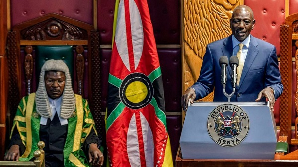 Kenyan President William Ruto (R) next to the Speaker of the National Assembly of Kenya