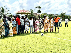 Patrick Boakye Yiadom with some elders at the commissioning of the football park