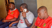 Maxwell Konadu (middle) at the residence of injured Kotoko fan Augustine Opoku