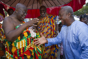 File photo of Nana Addo and President Mahama in smiles