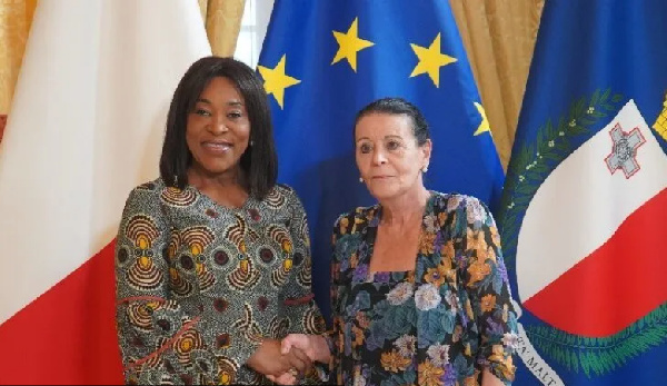 Ms Ayorkor Botchwey with the President of Malta, Myriam Spiteri Debono