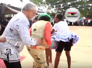 Former President J J Rawlings dancing with his wife Konadu Rawlings