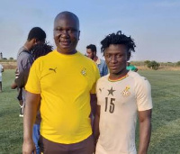 Nzema Kotoko striker Akese Akese with Edmund Ackah