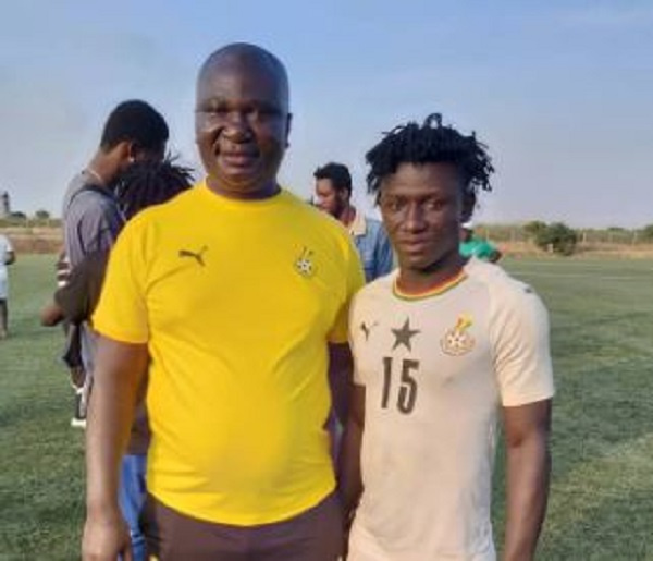 Nzema Kotoko striker Akese Akese with Edmund Ackah