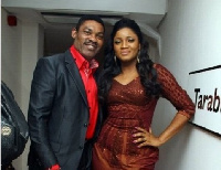 Omotola Jalade poses with her hubby, Captain Ekeinde