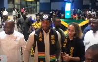 Asafa Powell arrived in Ghana with his wife,  Alyshia Powell