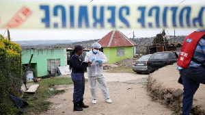 Police dey work for di scene of di deadly mass shooting near Pietermaritzburg, South Africa April 21