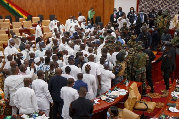 There was chaos in Ghana's Parliament during the election of a Speaker