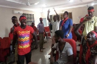 Some of the youth singing war songs to warn Nkoranza traditional council members