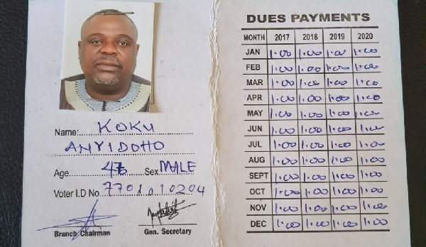 A purported photo of Anyidoho's dues document