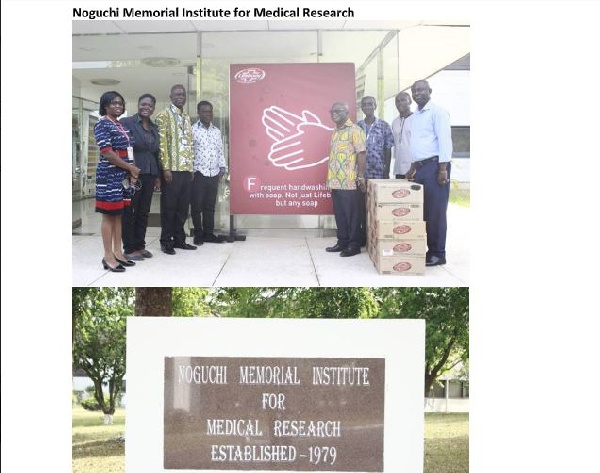 Some Unilever staff donating some items to the Noguchi Memorial Institute of Medical Research