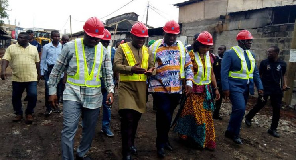 Minister of Railway Development, Joe Ghartey, others tour the Accra-Nsawam rail line