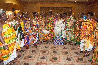 Lordina Mahama in a group picture with chiefs and Queenmothers from Brong Ahafo