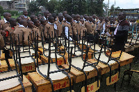 Form One students at Elburgon Secondary School get desks on January 14, 2020