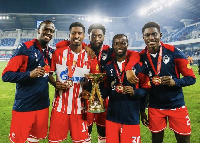 Osman Bukari with his teammates after winning the Serbian Cup